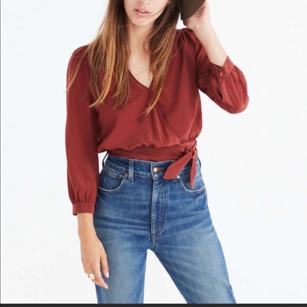 Madewell 100% silk faux wrap blouse